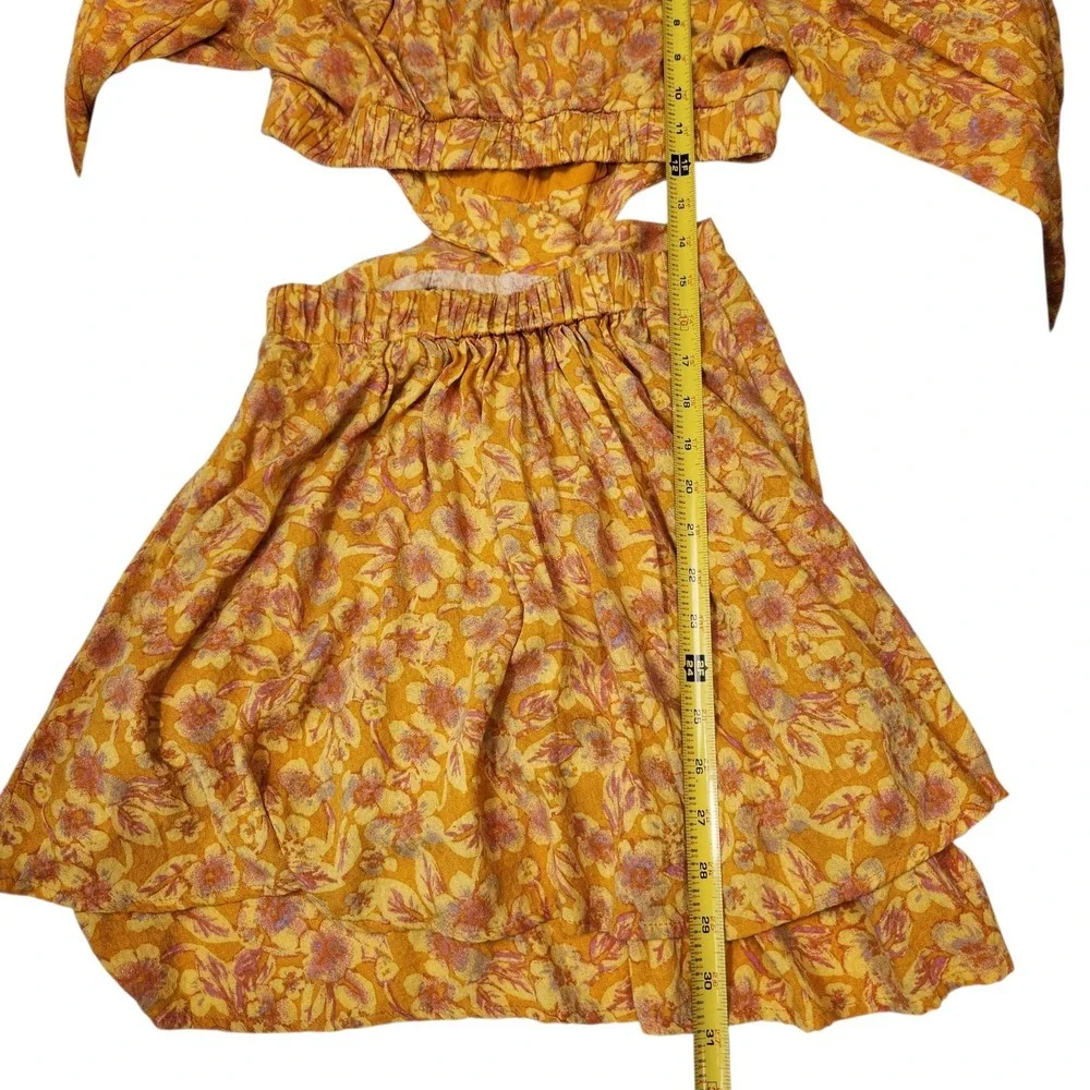FREE PEOPLE Size XS Jael Printed Mini Dress In Golden Combo Off Shoulder Viscose